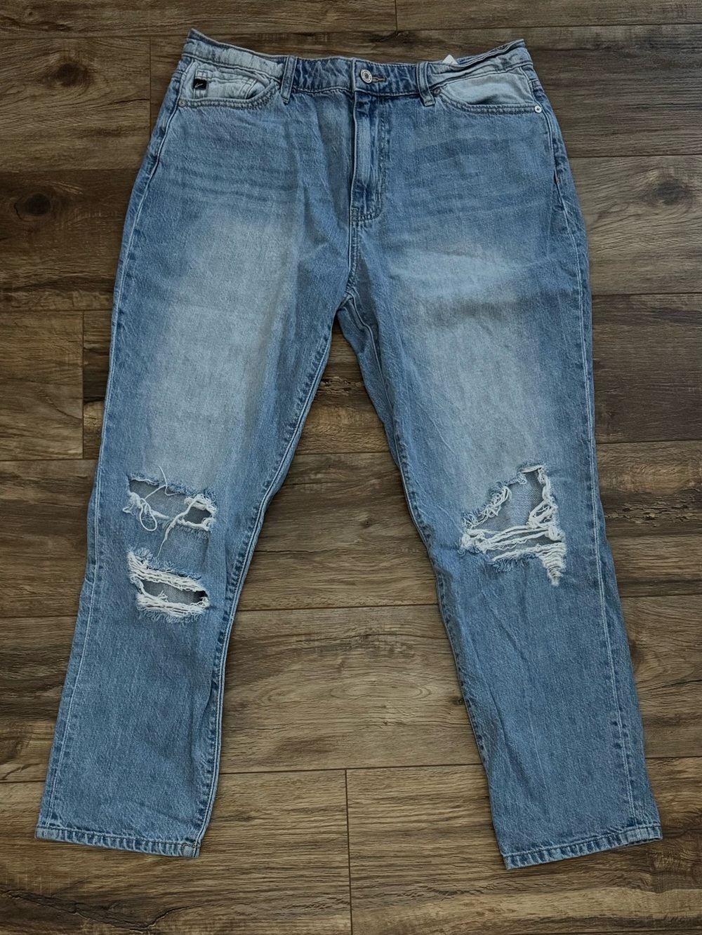 Light Blue Distressed Straight Jeans